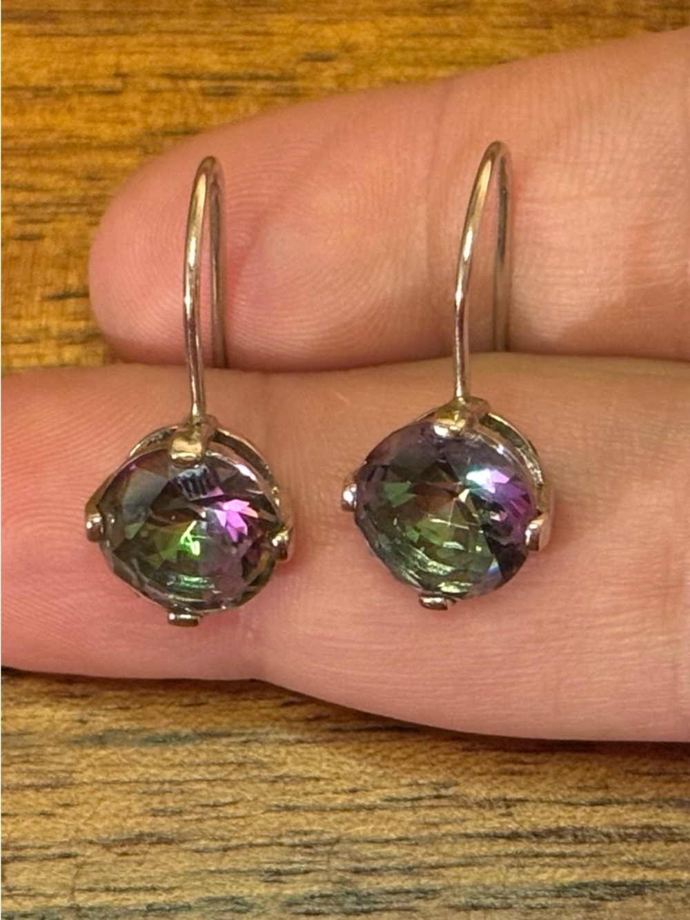 Mystic Topaz Sterling Round Drop Earrings - Picture 5 of 15